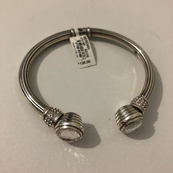 NWT Brighton Meridian Silvertone Crystal Sparkle Hinged Cuff Bangle Bracelet - Picture 2 of 4